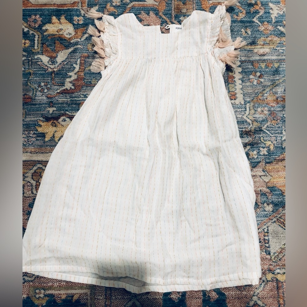 Poppet and Fox Brand Double Tiered tan tassels girls dress